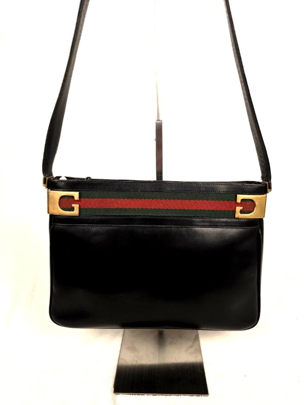 Vintage Gucci Tom Ford Black Leather Web Stripe Shoulder Bag Crossbody